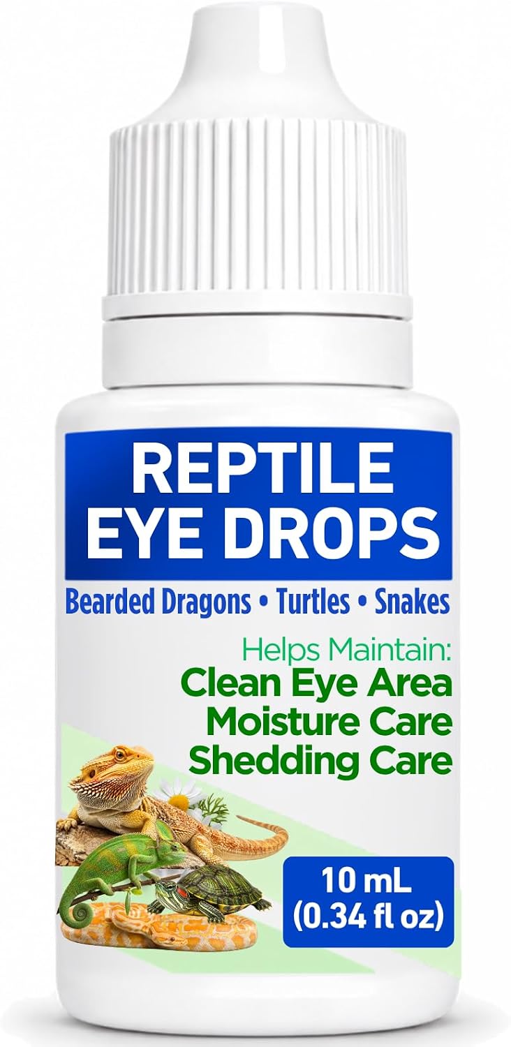 Reptile Eye Drops for Turtles, Bearded Dragons, Snakes & Lizards, Daily Eye Care Solution with Manuka Honey & Chamomile, Helps Clean Eye Area & Shedding Residue, Includes Cotton Swabs, 10 mL