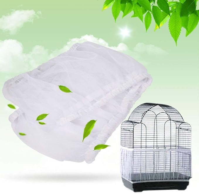 Universal Nylon Mesh Bird Cage Cover, Large White Seed Catcher - Image 5
