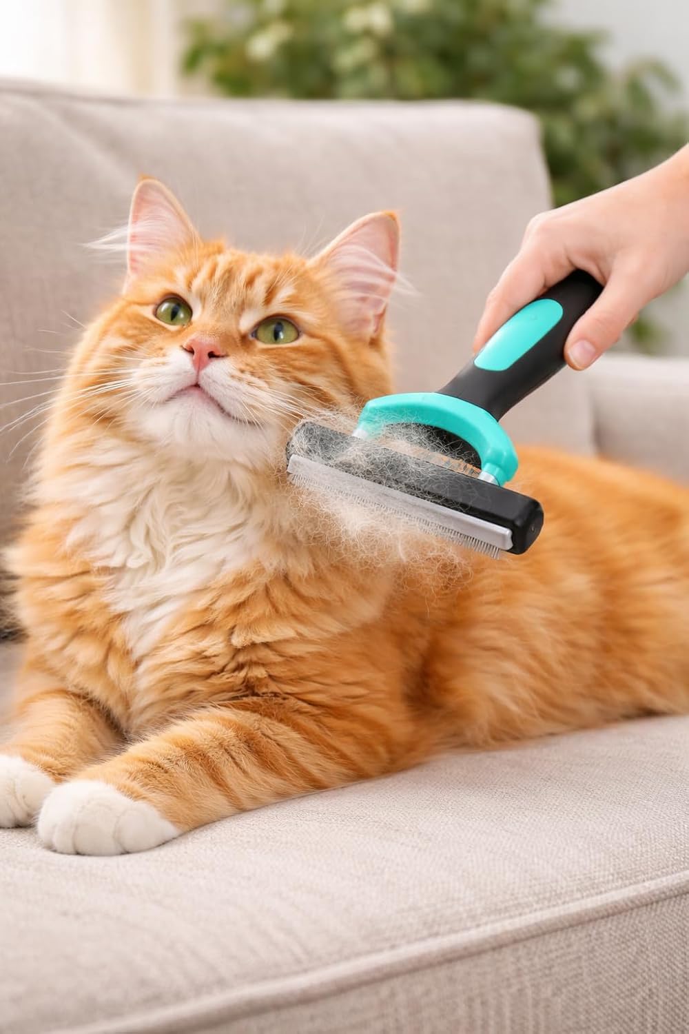 Dog Deshedding Brush & Undercoat Rake for Double-Coated & Medium/Long-Haired Dogs & Cats