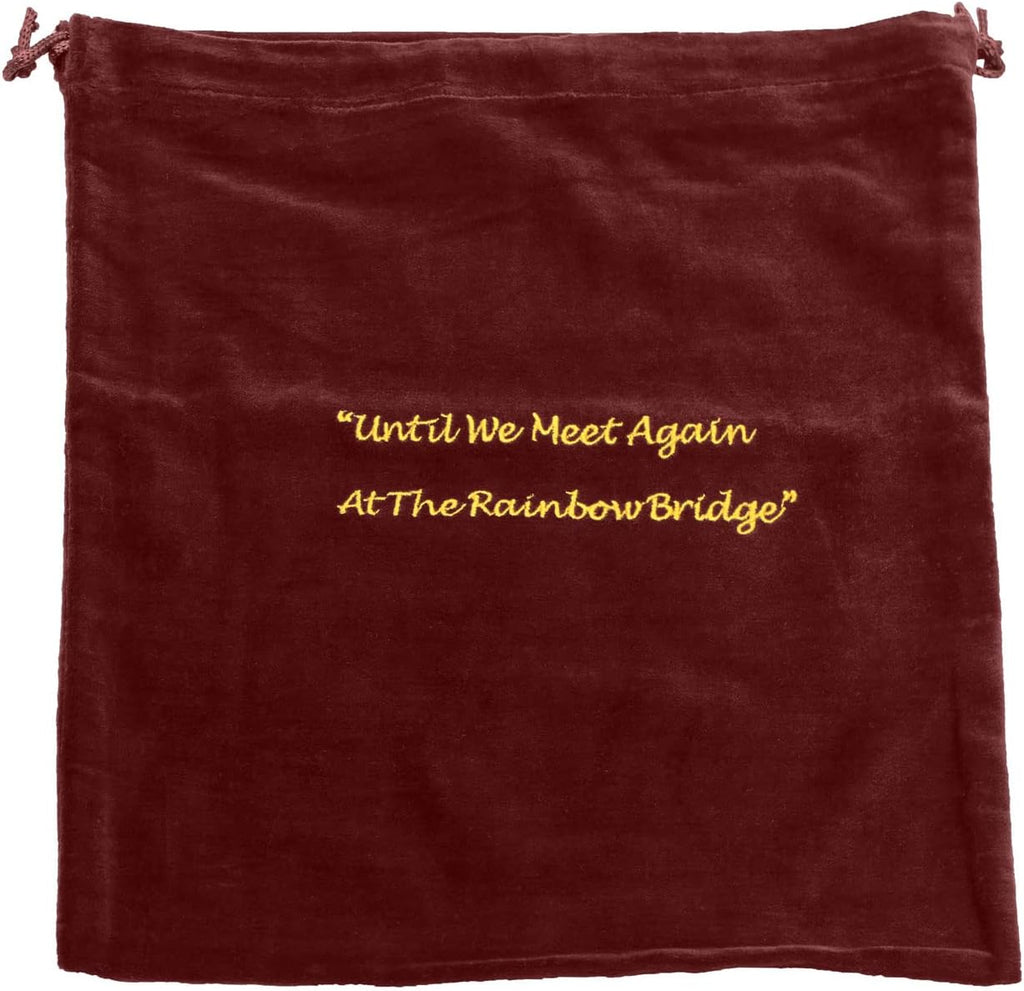 Extra Large Burgundy Velvet Rainbow Bridge Cremains Bag for Ashes - Extra Large Size 13"L x 15"H - for Holding 400 Cubic Inches of Pet Cremains - Includes Plastic Bag for Ashes