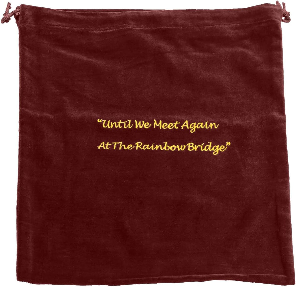 Extra Large Burgundy Velvet Rainbow Bridge Cremains Bag for Ashes - Extra Large Size 13"L x 15"H - for Holding 400 Cubic Inches of Pet Cremains - Includes Plastic Bag for Ashes