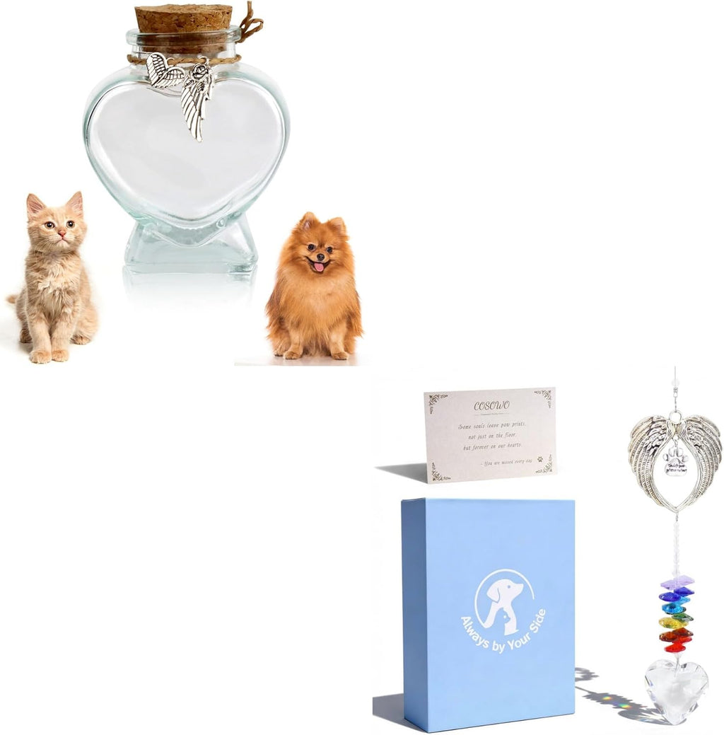 Pet Memorial Keepsake Set, Memorial Crystal Display & Hair Keepsake Bottle, Remembrance Gift for Dog or Cat
