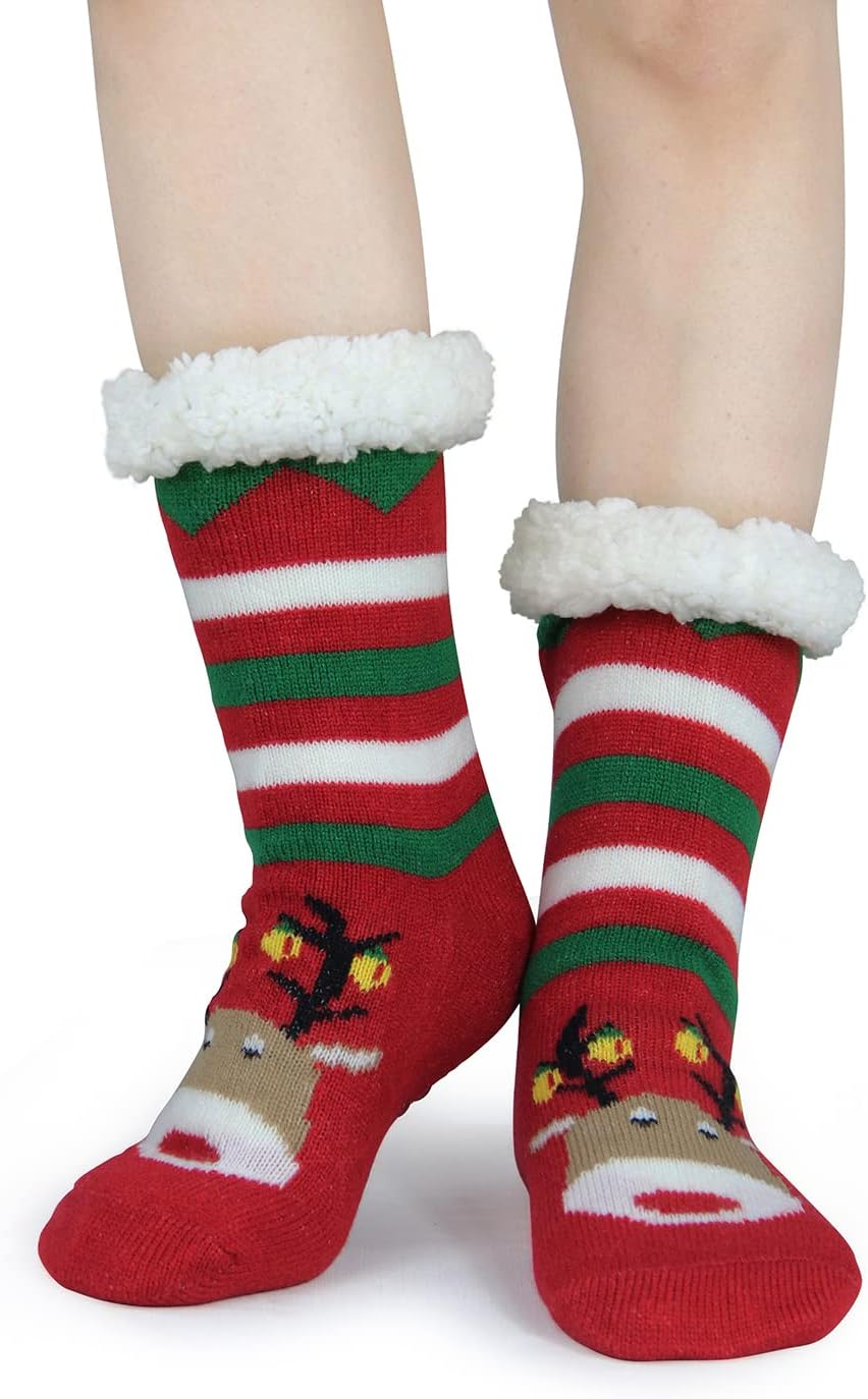 Slipper Socks for Women with Gripper Thick Fuzzy Christmas Gift