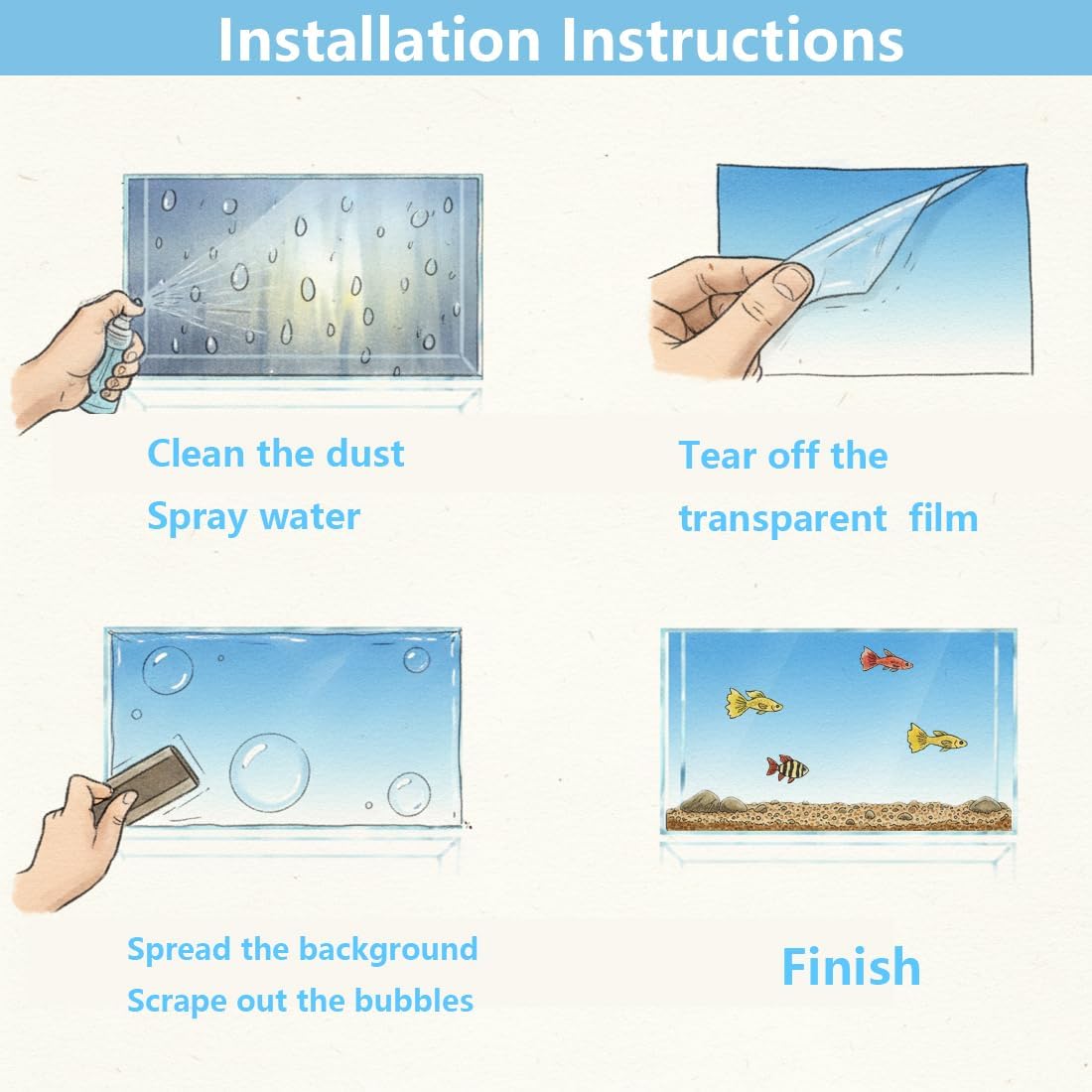 Aquarium Background - Static Cling Fish Tank Sticker - Black Blue Gradient | Easy Install for Glass Tanks, No Residue, Reusable 40 x 30 cm / (16 x 12 inches)