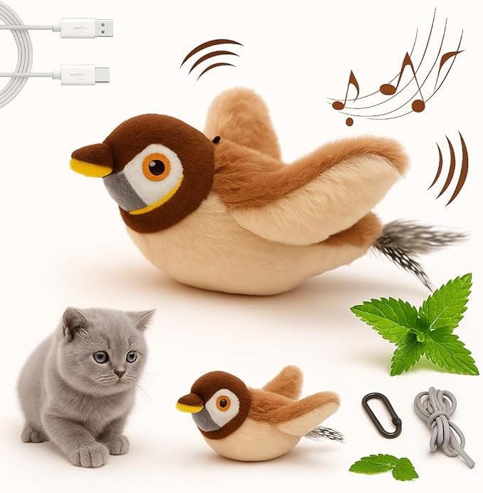 Flappy Flying Bird Cat Toy – Interactive Flapping & Chirping Bird Toy by ALEENAENTERPRISESLLC