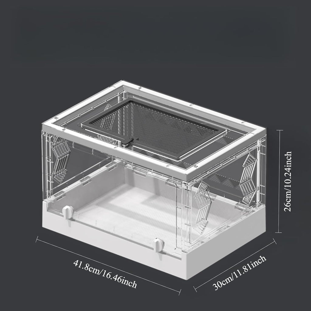 Large Portable Reptile Tank with Multi-Observation Perspective Foldable and Bottom Pulley, Ideal Habitat for Gecko, Frog, Spider and so on (White Extra Large)