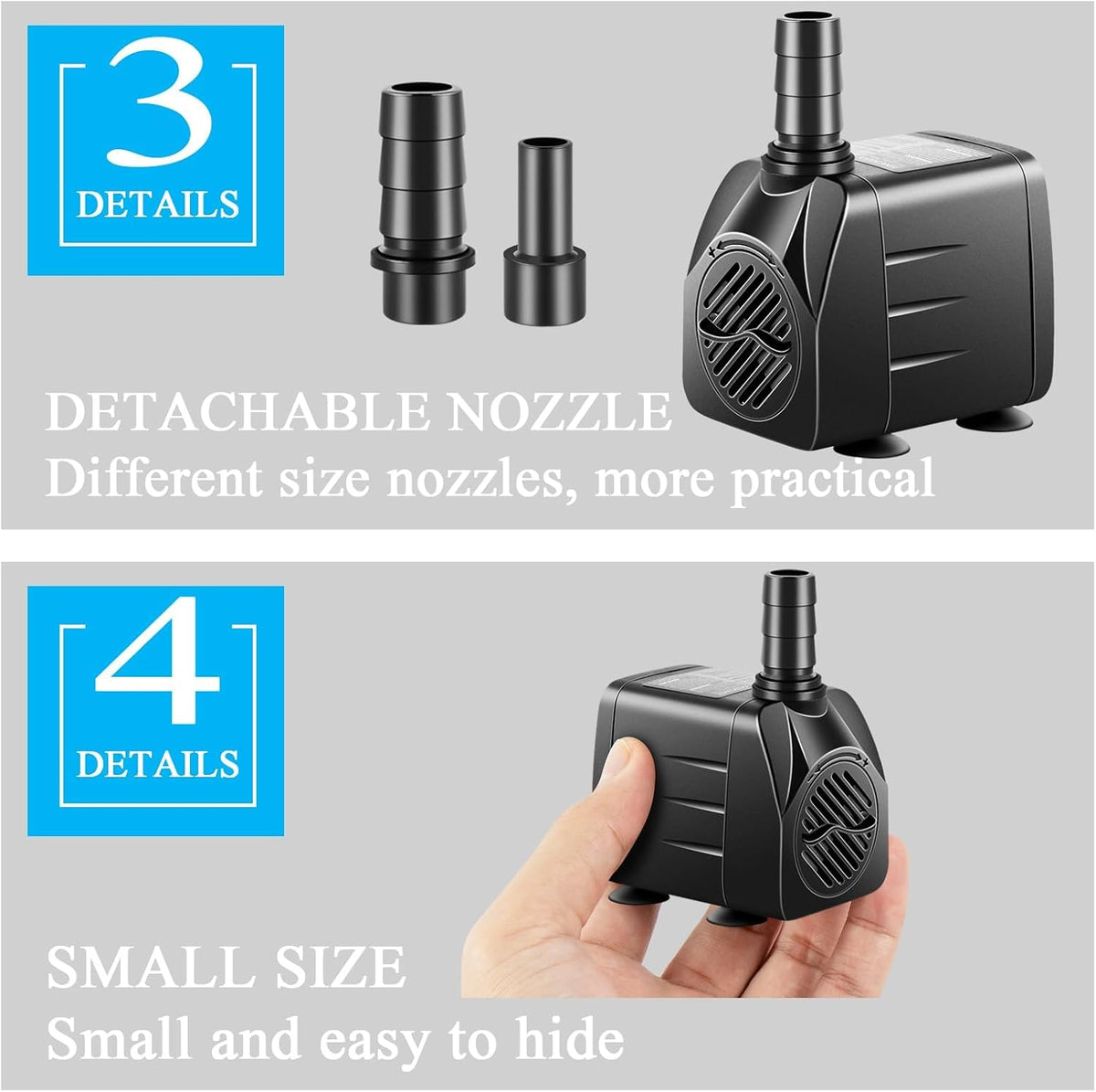 3 Pack Submersible Pump with Led Light, Small Fountain Pump with Tubing, Submersible Water Pump for Aquarium Fish Tank Indoor or Outdoor Pond Fountain Hydroponics Statuary (10W 160GPH)