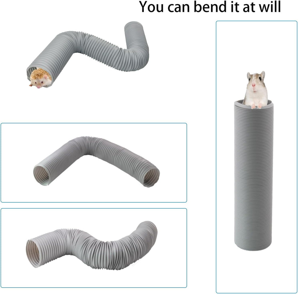 2 PCS Hamster Fun Plastic Tunnels,Hamster Collapsible Plastic Tube, Cage Tunnels with Chew Toy,Training Hideout for Guinea Pigs Guinea Pigs, Chinchillas, Rats, Gerbils (Grey)