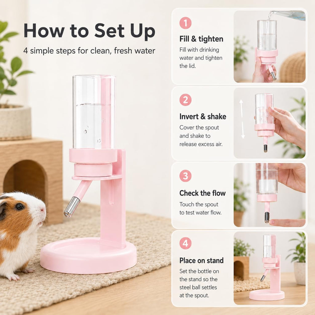 Hamster Water Bottle No Drip, 4oz Glass Small Animal Water Dispenser,Purple