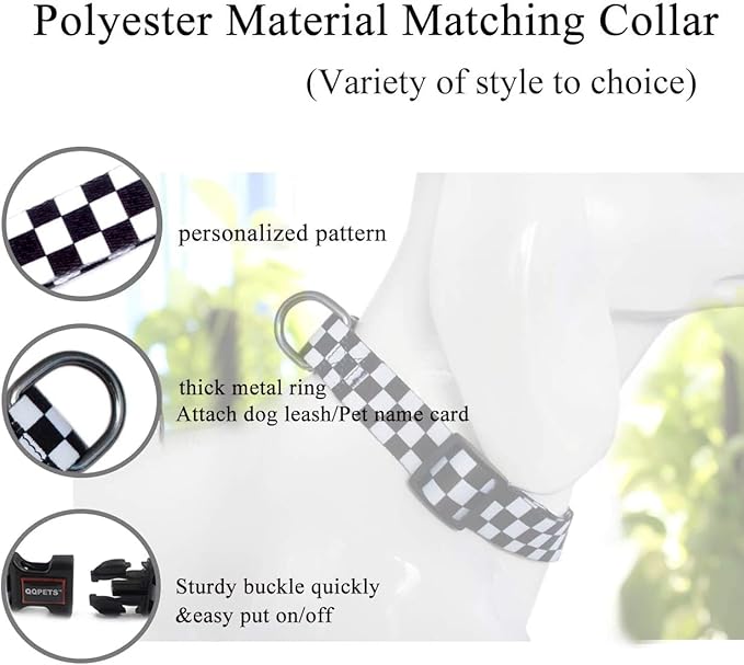 Roses&Poetry Dog Collar with Colourful Checkered Patterns, Adjustable Durable - Image 4