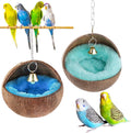 2 Pack Natural Coconut Shell Bird Nest with Pads for Small Parrots