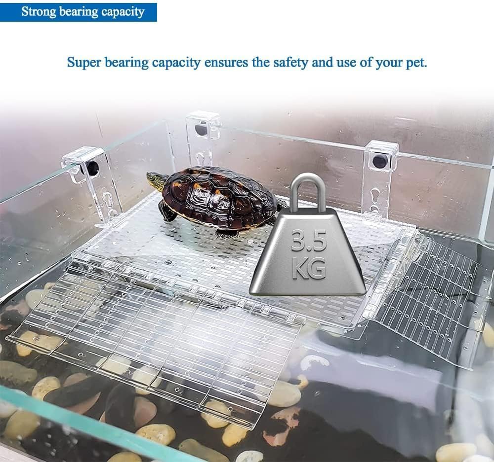 Hanging Turtle Basking Platform Acrylic Aquatic Reptile Ramp Dock Fence Type Tortoise Climbing Ladder Turtle Tank Accessories for Aquatic Reptile Feeding Resting (Large), Transparent