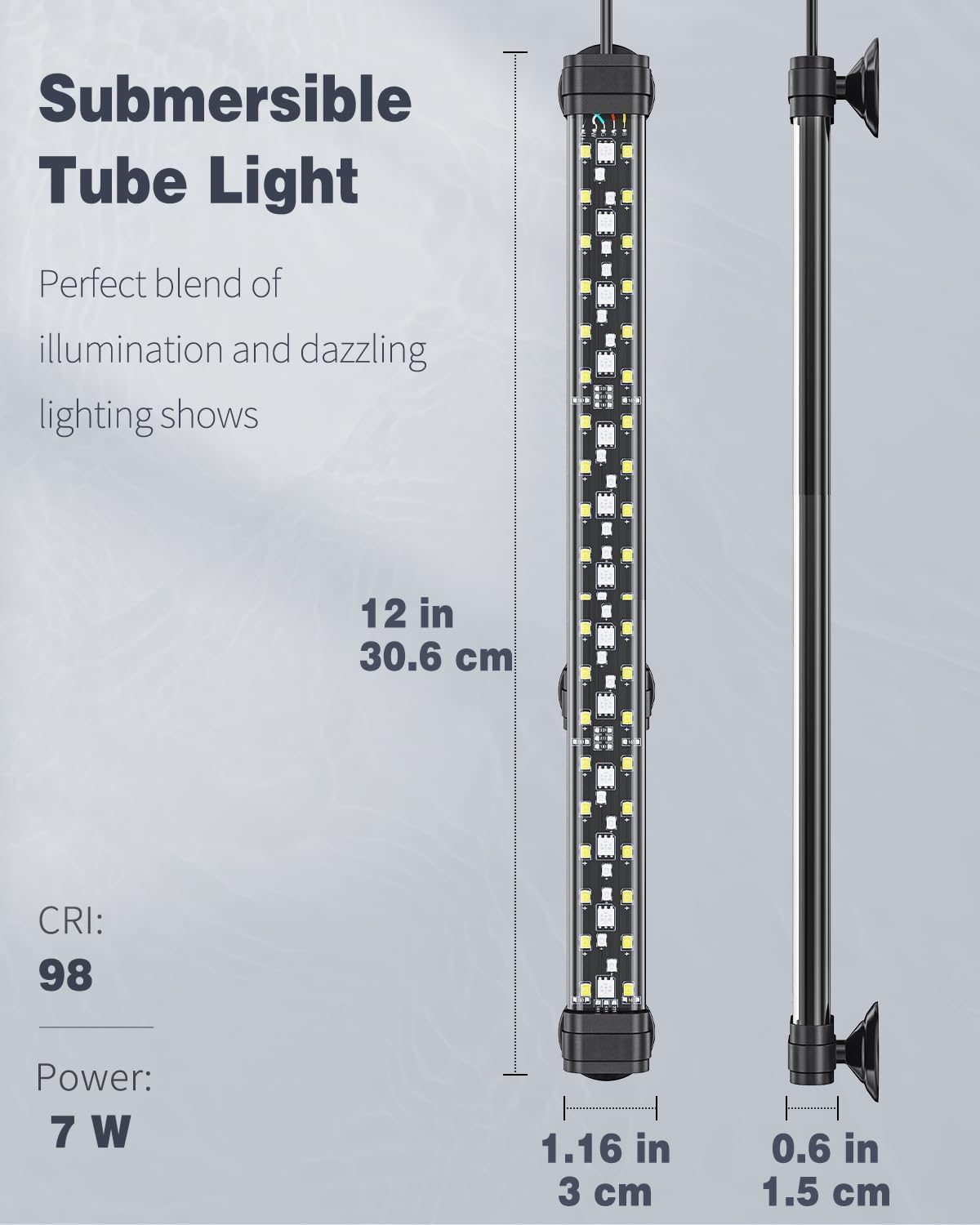 Pawfly 6.5 W Aquarium LED Light 12 Inch 24/7 Fish Tank Light with Full Spectrum IPX8 Waterproof Lights Multi-Colored LEDs with D/N Mode Single Color Effects Timer and Adjustable Brightness