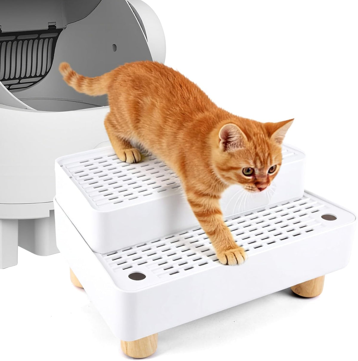 Adjustable Litter Box Step, Cat Ramp for Litter Box, 2 Steps, White