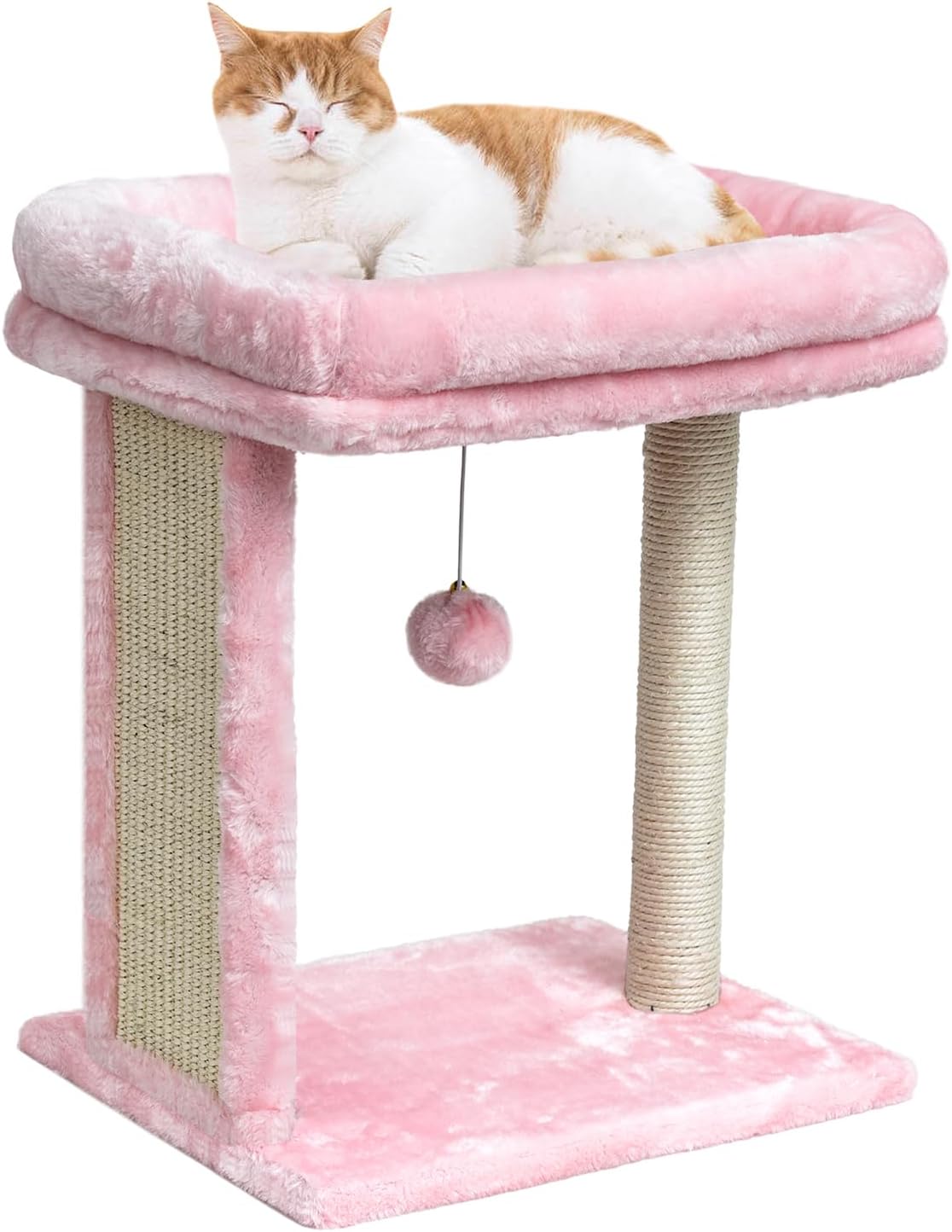 SYANDLVY Cat Tree with Scratching Post for Indoor Cats, Scratching Board with Perch, Cat Post Scratcher with 2 Dangling Balls, Great for Kittens, Grey