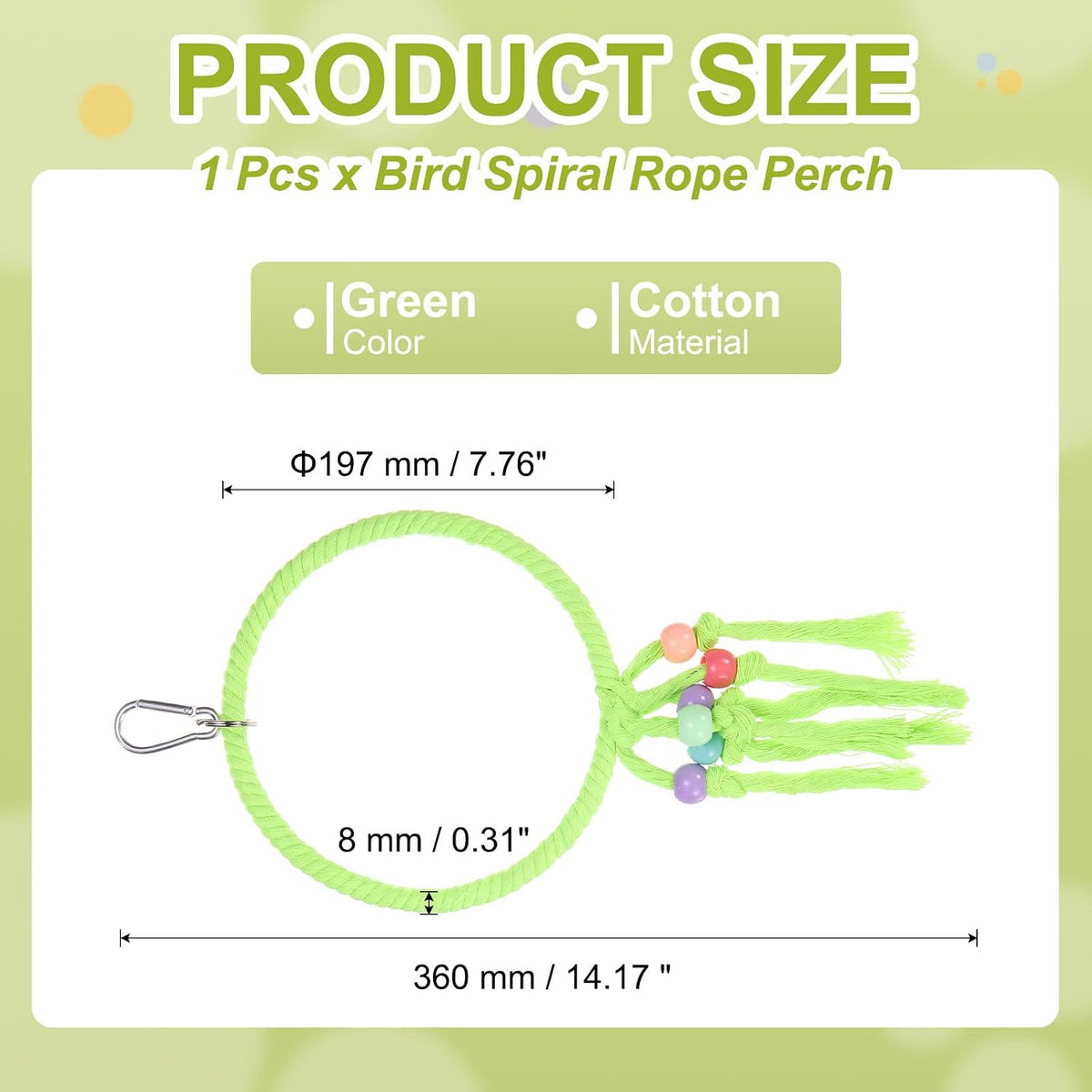 14" Bird Rope Perch Swing Rope Ring Perch Standing Pole, Green