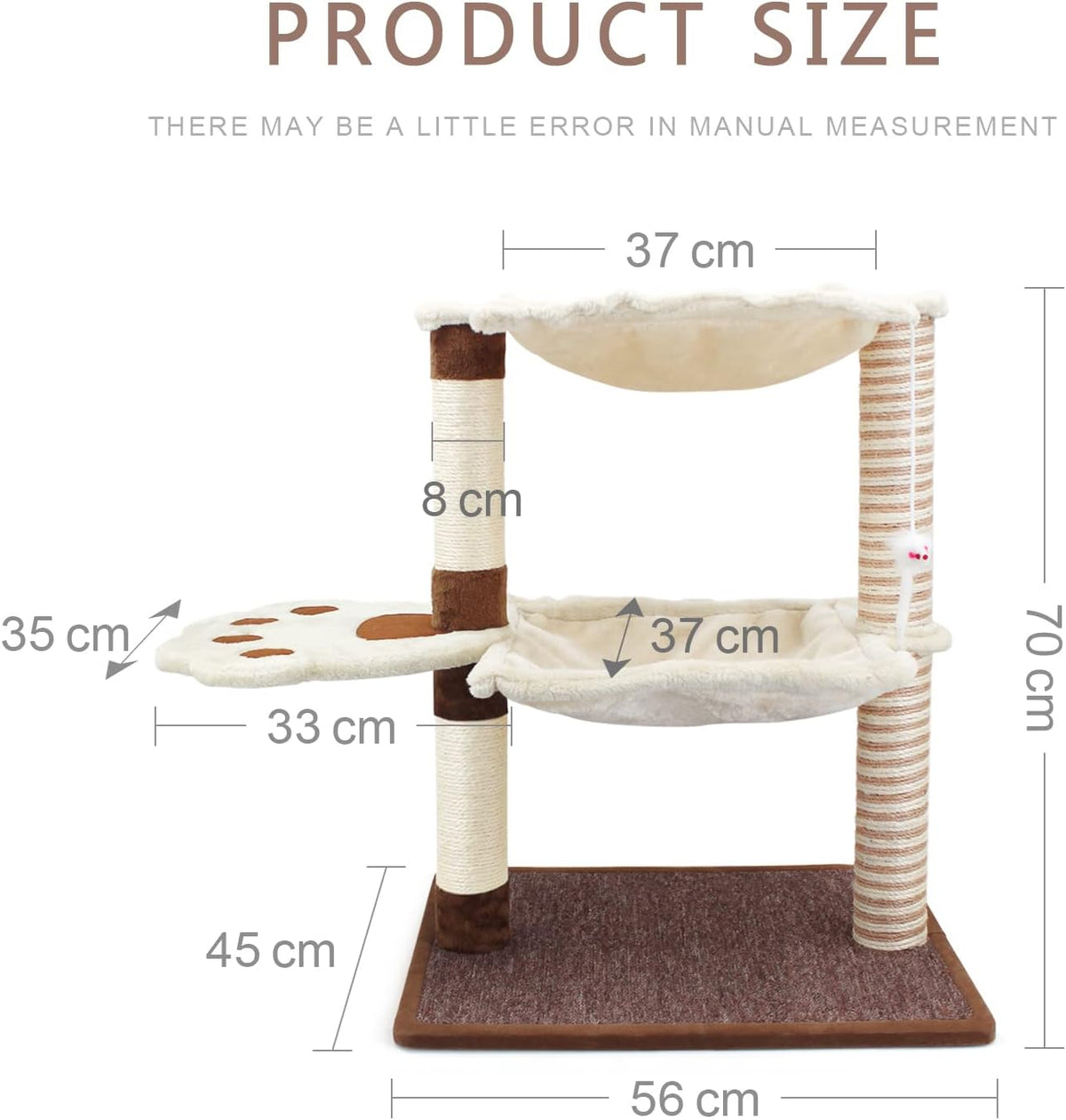 SONGWAY Cat Scratching Post with Hammock - 27.5'' Cat Tree with Natural Sisal Post, Cradle Bed Hammock for Indoor Large Adult Cats