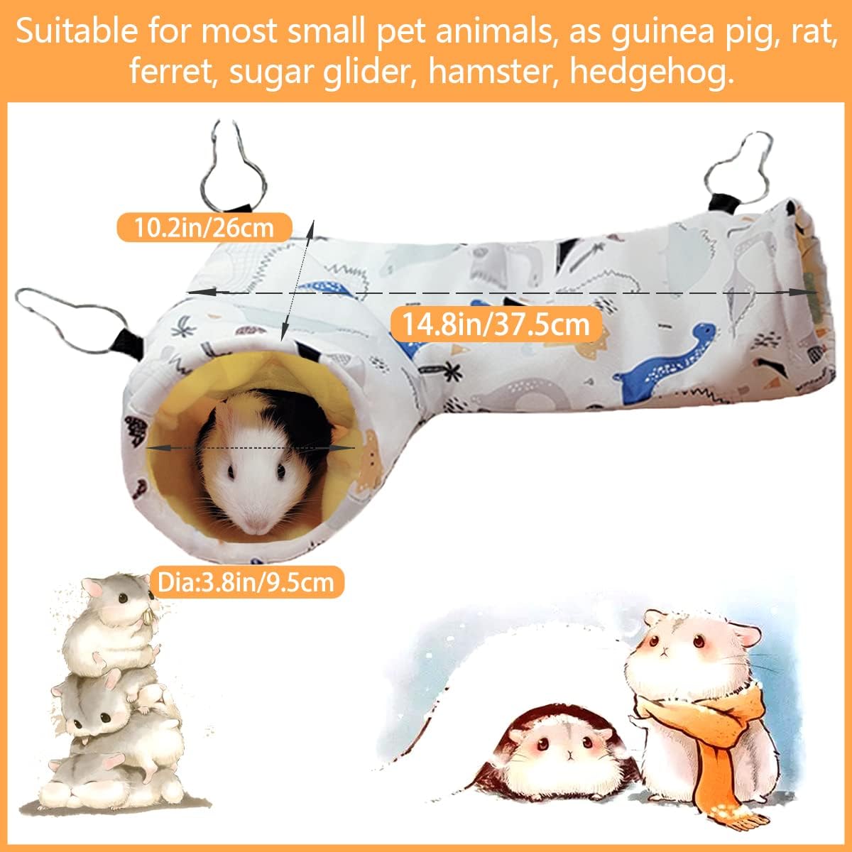 LEFTSTARER Guinea Pig Rat Corner Tunnel & Tubes Collapsible, Dia 3.9in, Fit Hedgehog Piggy Hamster Hide and Shuttle, Corner Hideout