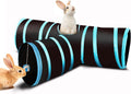 SunGrow 3-Way Ferret & Rabbit Tunnel, Bunny Hideout Activity Tube with Peep Hole and Crinkle Ball, Accessories for Hiding, Resting for Dwarf Rabbits Bunny Kitty Guinea Pig, Turquoise and Black