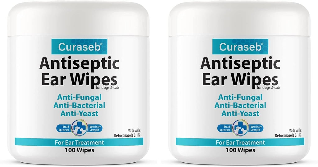 Curaseb Cat & Dog Ear Infection Treatment Wipes – Soothes Itchy & Inflamed Ears – Cleans Debris and Buildup – 100 Count