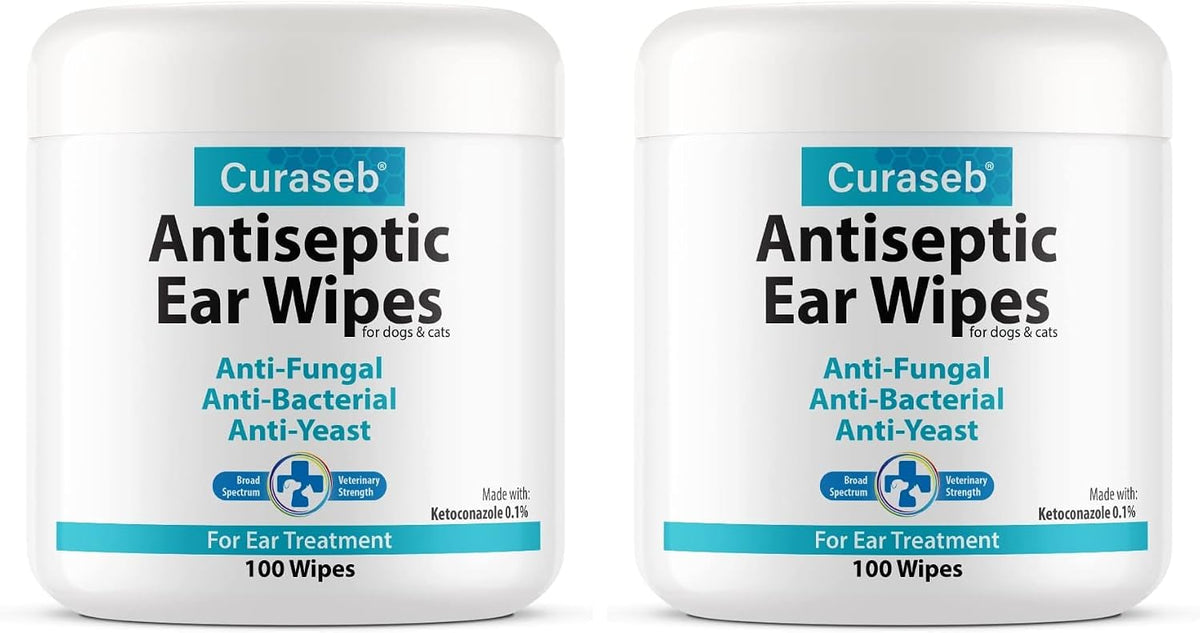 Curaseb Cat & Dog Ear Infection Treatment Wipes – Soothes Itchy & Inflamed Ears – Cleans Debris and Buildup – 100 Count
