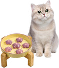 Elevated Ceramic Slow Feeder Cat Bowl with Anti-Slip Bamboo Stand