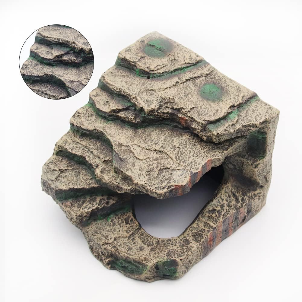 Turtle Basking Platform with Hiding Cave Reptile Dock Ramp Resin Aquarium