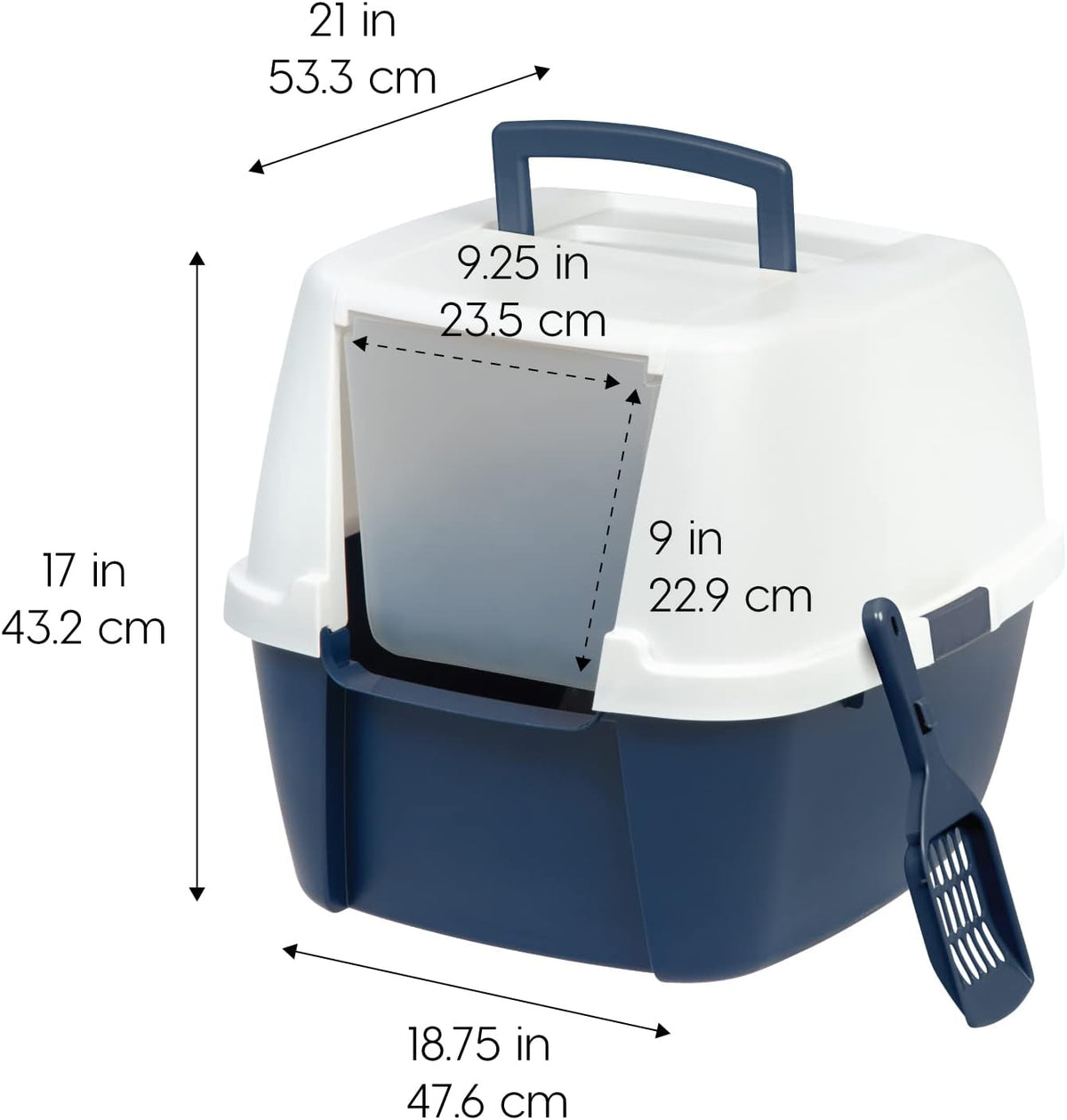 IRIS USA Large Front Door Cat Litter Box, Walk-in Entry, Navy