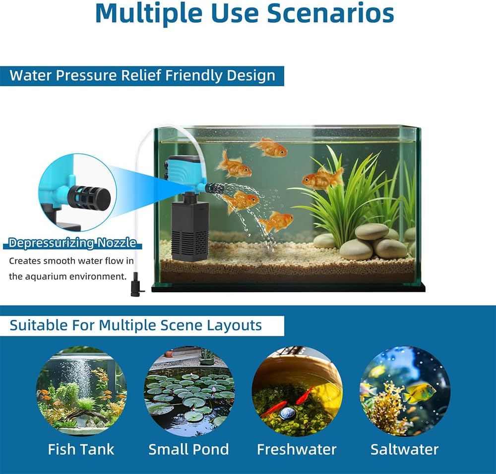 DaToo Aquarium Filter 35-75 Gallon Fish Tank Filter 400GPH Powerful Pump for Aquariums Adjustable Air Flow Submersible Internal Aquarium Filters for Pond Wavemaker Air Supply Freshwater and Saltwater