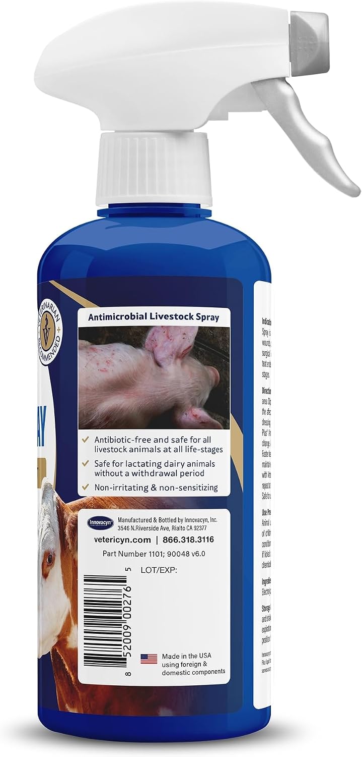 Vetericyn Plus Livestock Utility Spray | Wound Care Spray, Teat Spray, Dermal Cleanser, Safe, Non-Toxic and Antibiotic-Free Formula. 16 ounces