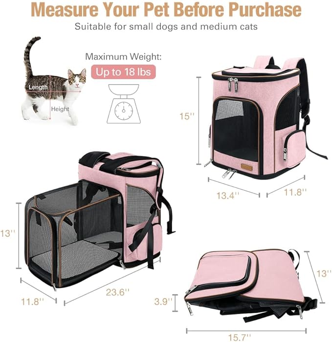 Lekereise Pet Carrier Backpack Expandable Cat Backpack - Image 2