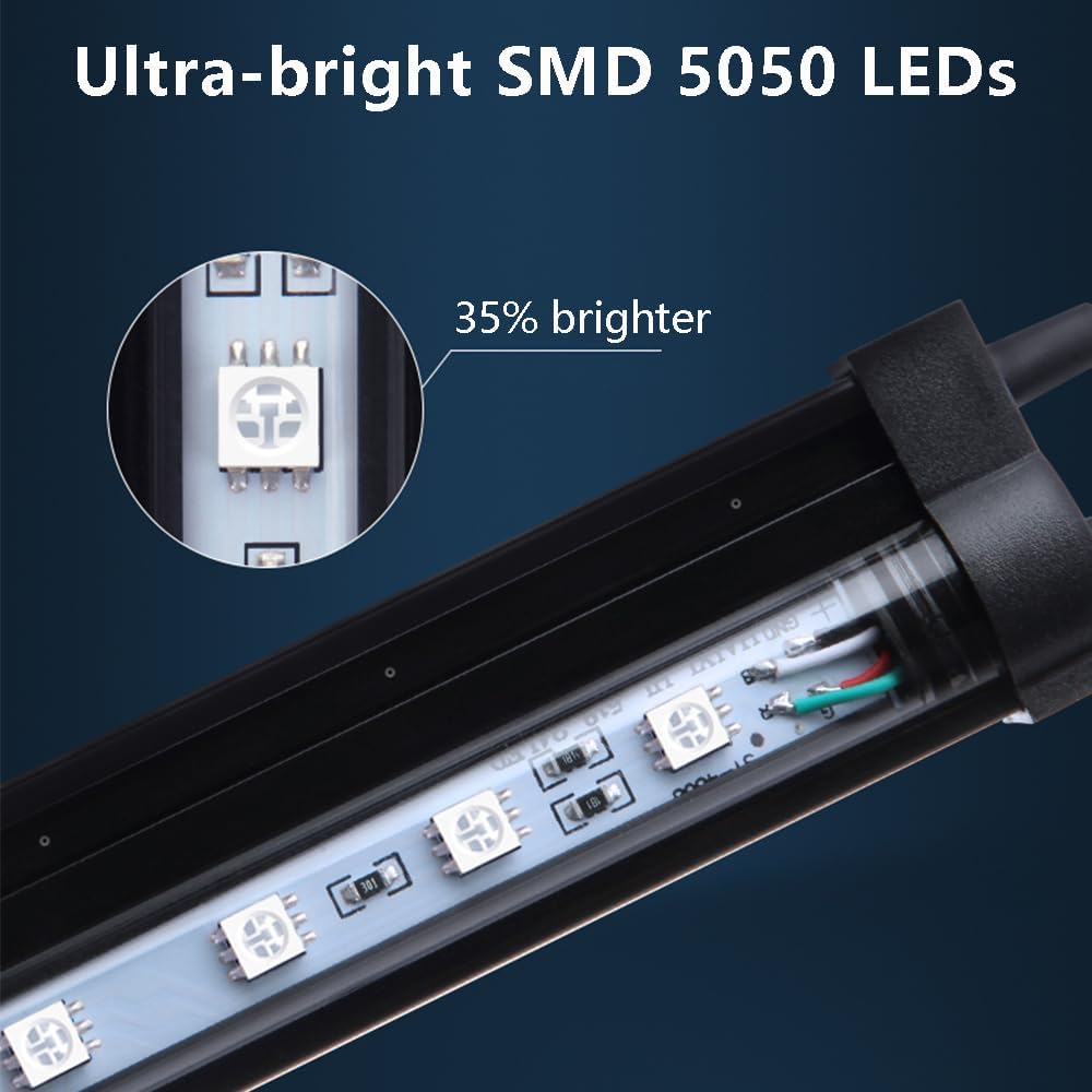 19 inches LED Aquarium Light, 10W Fish Tank Light Underwater Light Submersible Crystal Glass Lights, 9.2ft/2.8m Long Wire Length, White