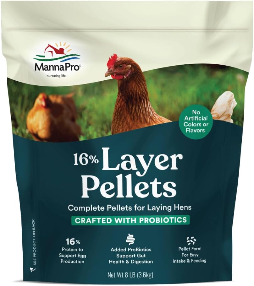 Manna Pro Layer Crumbles Chicken Feed, 16% Protein, Digestive Aid, 8 lb Bag