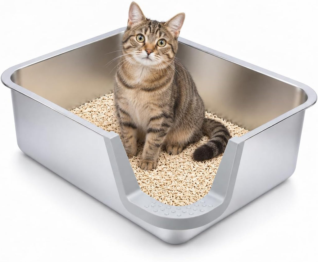 Low Entry Stainless Steel Cat Litter Box, 17.5" L x 13.6" W x 6" H