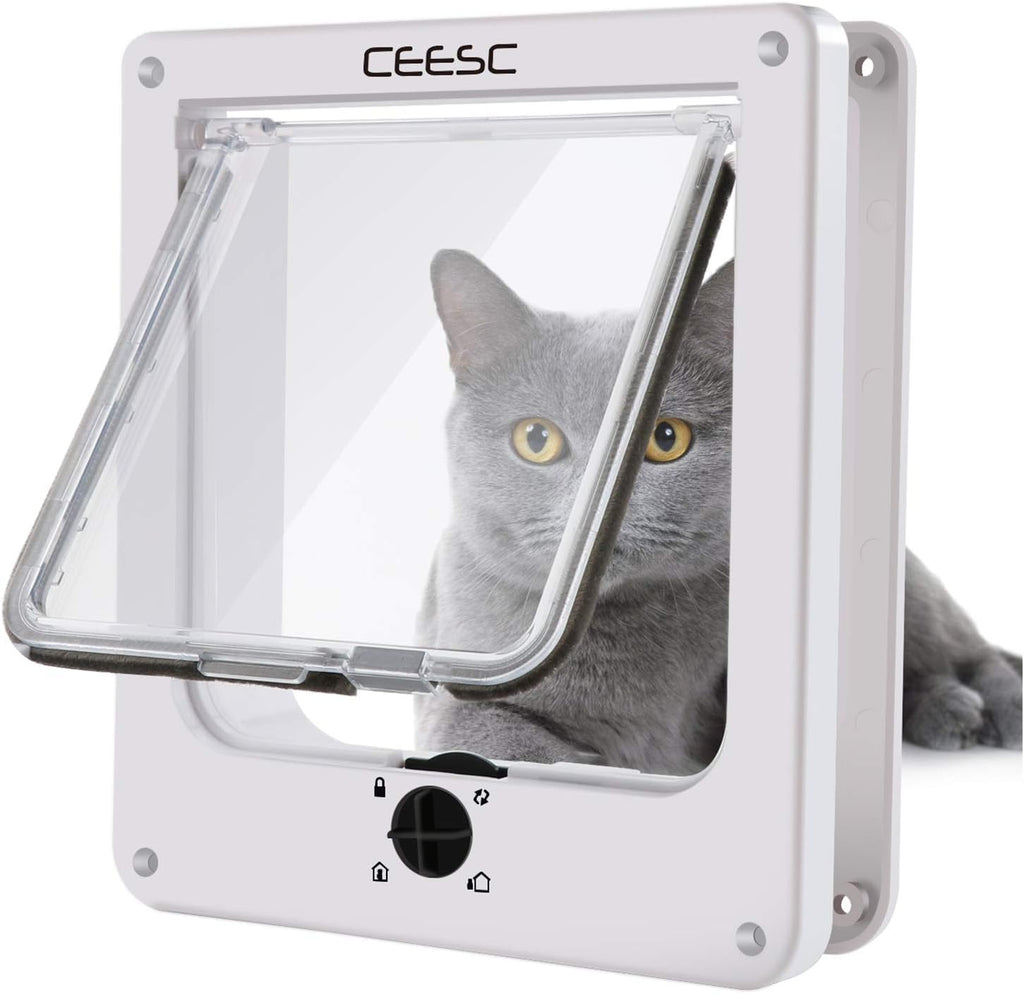 CEESC Medium Cat Door for Interior/Exterior, for Pets <15.75", White