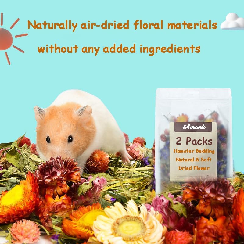 Amonk Natural Flower Bedding for Hamsters, Floral Habitat, 200g/7.05oz