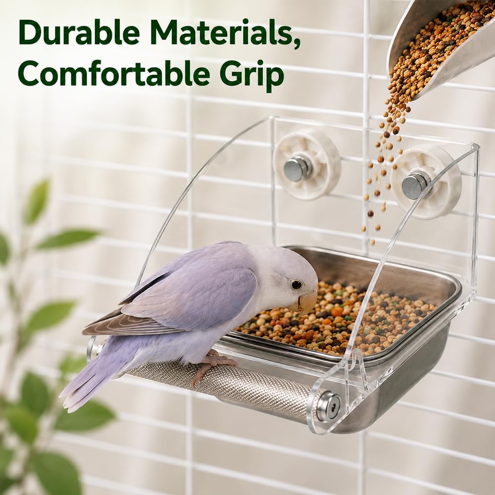 Bird Feeder for Cage - Stainless Steel Anti-Slip Bird Food Bowls, Spill-Proof Parakeet Feeder for Cockatiels, Lovebirds, Budgies, Small Birds