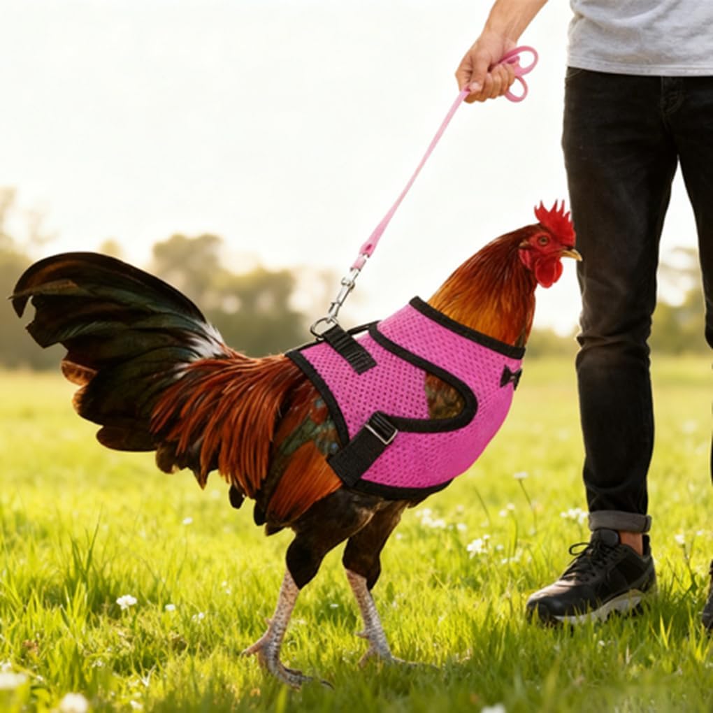 Chicken Leash and Harness Set Adjustment mesh Duck Harness Vest，Blue M