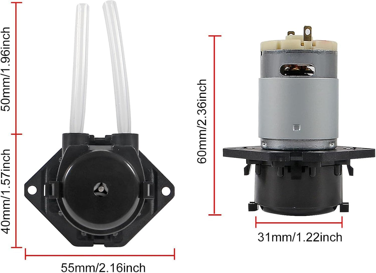 2pcs Peristaltic Dosing Pump 12V DC Low Flow Peristaltic Pump Liquid Small Dosing with 4 Connectors for Aquarium Lab(Pack of 2)