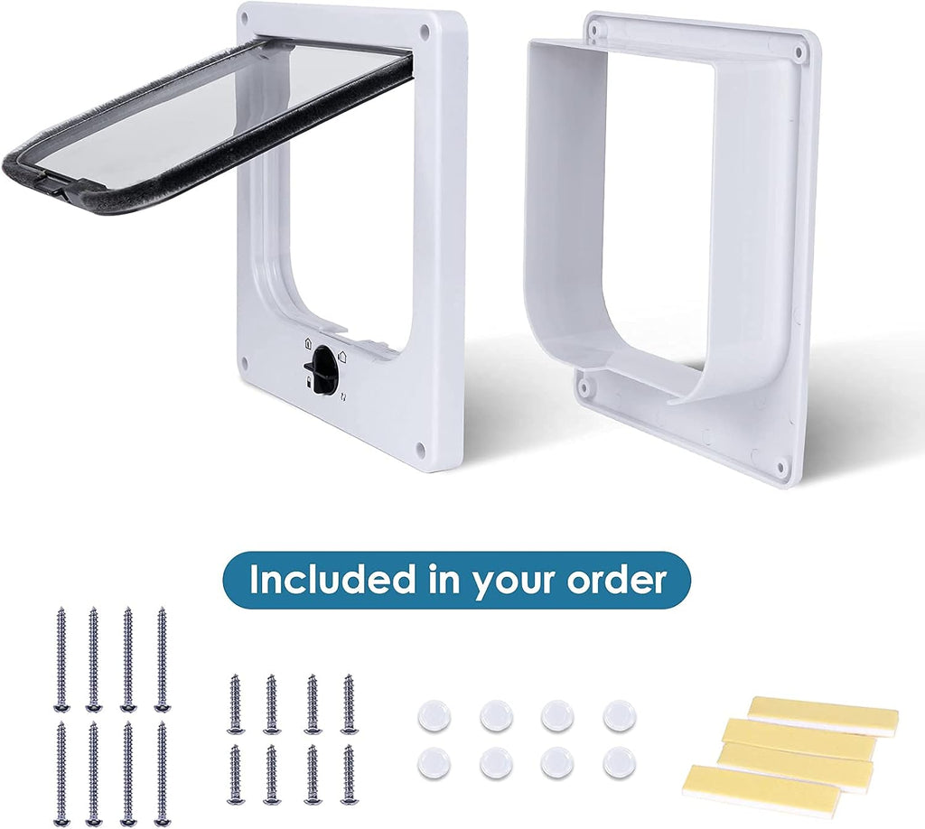 Upgraded Version - EGETOTA Cat Doors Flap (for Cat up to 15.7lb), Magnetic Pet Door with 4 Way Locking for Interior Exterior Doors, Weatherproof Gate, Easy Installation