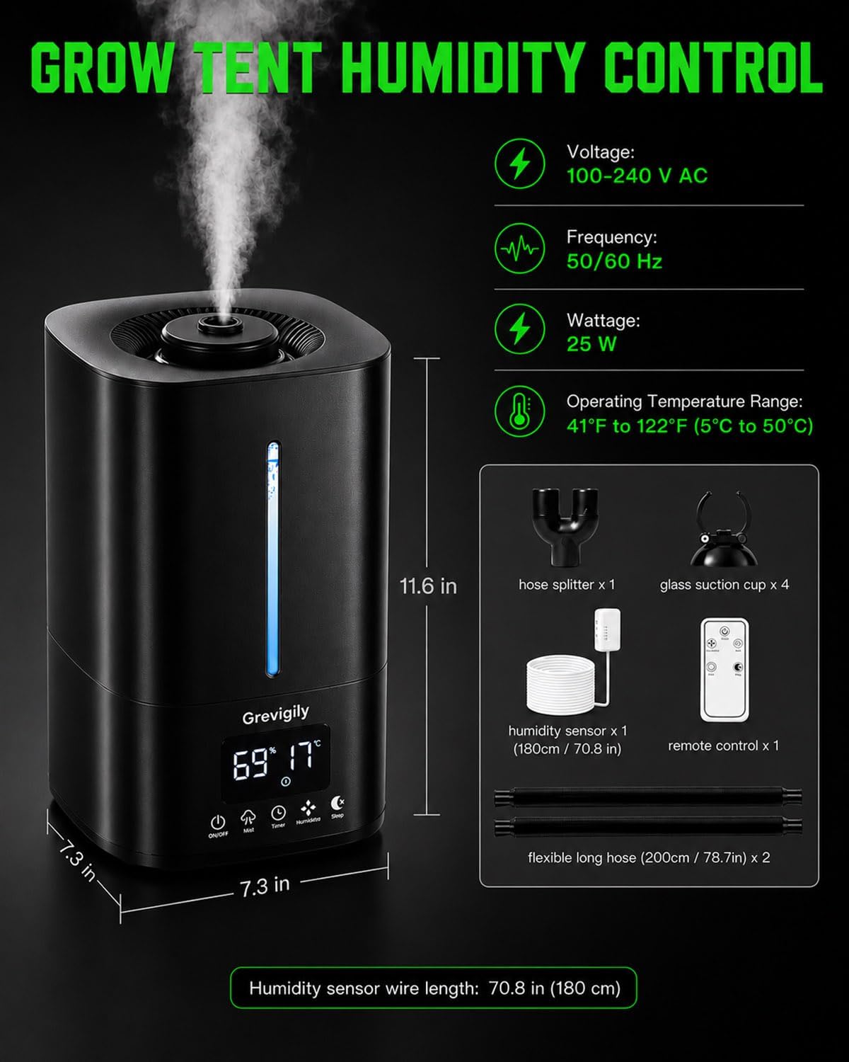 Reptile Fogger Humidifier with Smart Humidity Control & Dual Hose, 5L