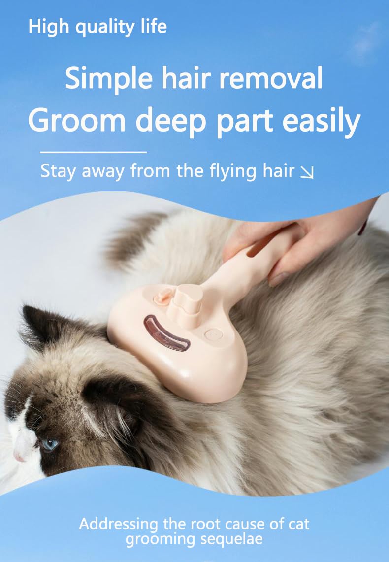 Pet Grooming Steam Brush, Pet Spray Hair Removal Comb, Anti-Static, Rechargeable, Comfortable Grip, for Dogs & Cats, Spray Hair Removal Comb, Steam Brush for Shedding & Grooming, Pink