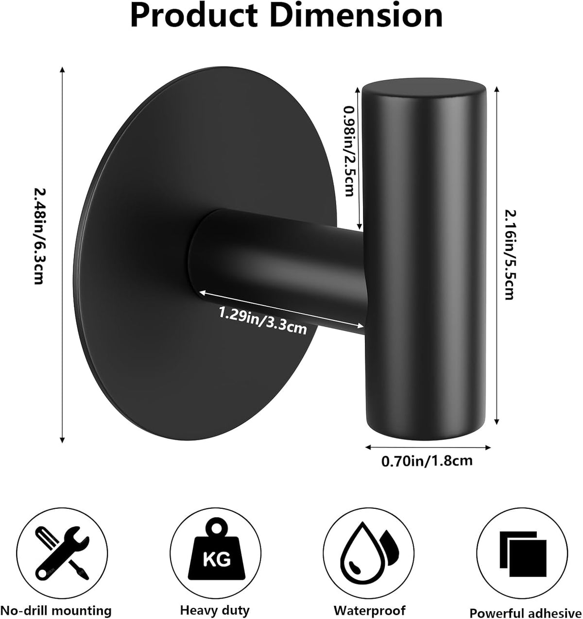 Self-Adhesive Coat Hooks, Stainless Steel Heavy Duty Wall Hooks, Towel Hooks for Hanging Robes, Aprons, Coats and Hats in Bathrooms,Kitchens and Hotels(Black, 4 Pack)