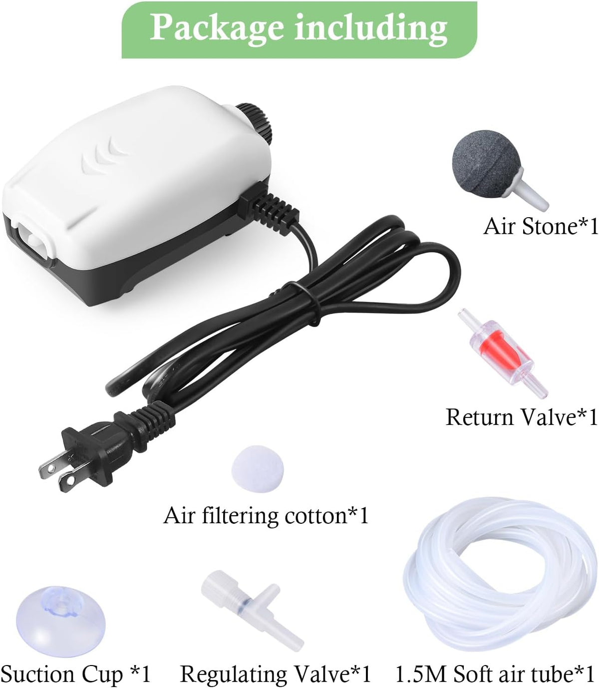 HITOP Upgraded 2W Adjustable Single Outlet Aquarium Air Pump, 44GPH Mini Quiet Fish Tank Aerator with Accessories, Oxygen Pump for Small Tank up to 40Gallon