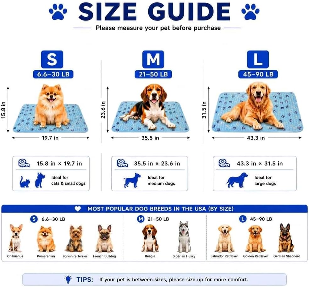 Dogs Cooling Mat,Self Cooling Dog Bed, Patented Non-Toxic Gel Cooling Pad for Pets, Durable Waterproof Dog Cooling Mat for Small, Medium, Large Dogs and Cats, Indoor Outdoor Summer Use(Small)