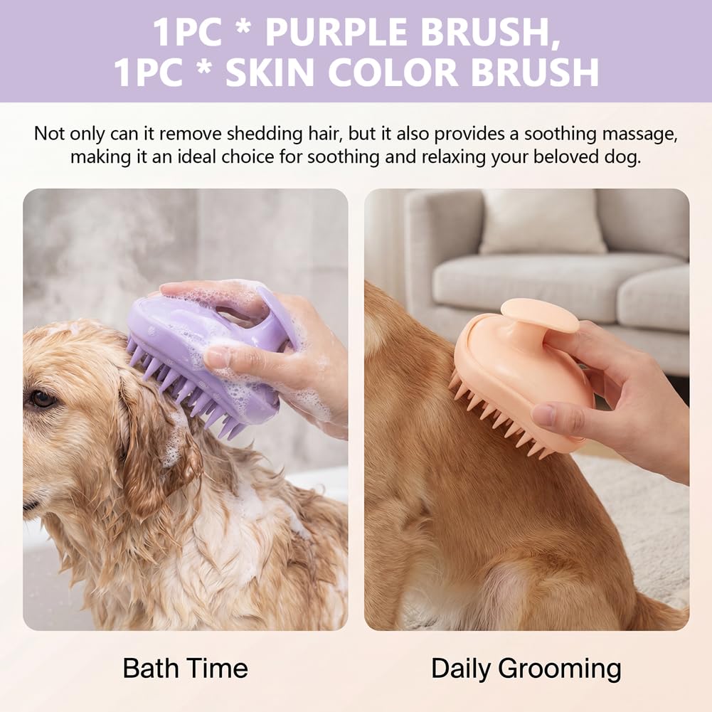 2-in-1 Dog Bath Brush for Grooming & Massage, 2 Pack Pet Silicone Brush