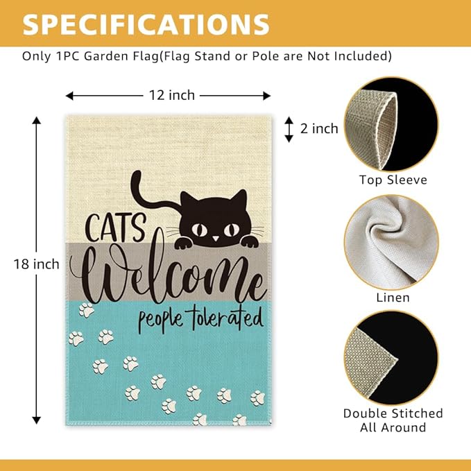 Cats Welcome People Tolerated Garden Flag, Pet Lover Porch Flag, Outdoor Home - Image 2