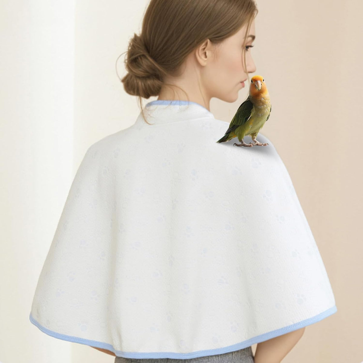 Reusable Parrot Diaper & Shoulder Protector - Poop Catcher Cloak for Cockatiels, Conures, Parakeets, Lovebirds, Small Macaws - Parrot Toys (White - Blue Border, Large)