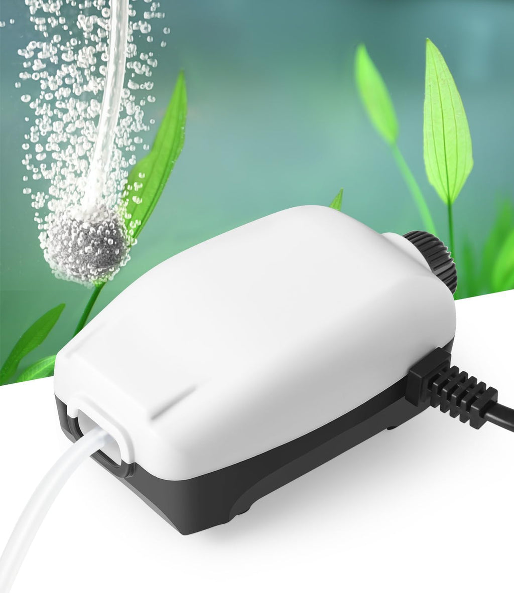 HITOP Upgraded 2W Adjustable Single Outlet Aquarium Air Pump, 44GPH Mini Quiet Fish Tank Aerator with Accessories, Oxygen Pump for Small Tank up to 40Gallon