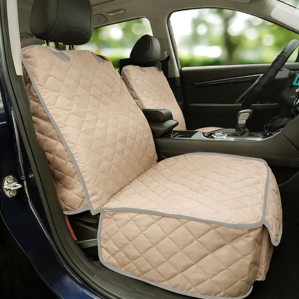 Bark Lover Car Seat Covers Front Seats,Car Seat Protector for Dogs,Scratch-Proof Dog Car Seat Cover,Universal Fit for Cars Trucks SUVs(Warm Beige,2 Pack)